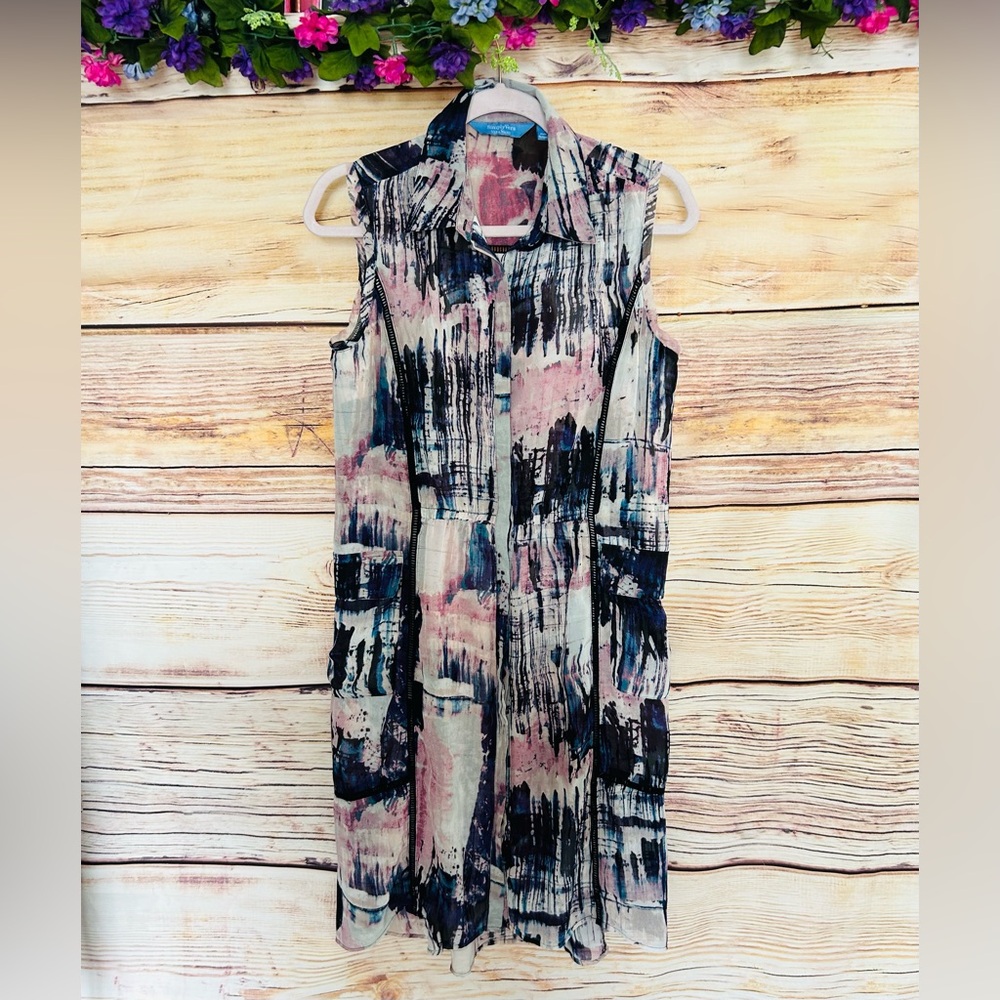 Simply Vera Vera Wang Multicolored Abstract Print Button Front Sleeveless Dress